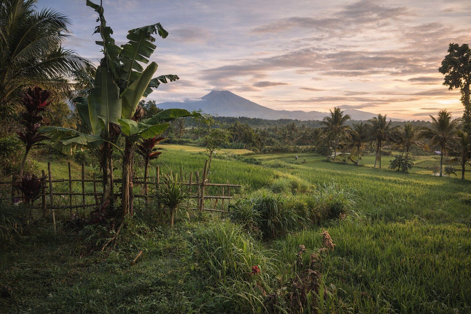 Rizières de Tetebatu au pied du volcan Rinjani à Lombok