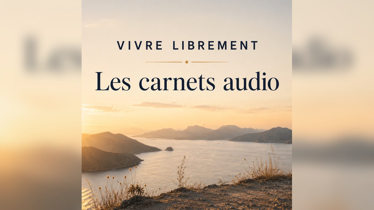 Pochette des Carnets audio de Vivre Librement, avec un paysage calme au coucher du soleil